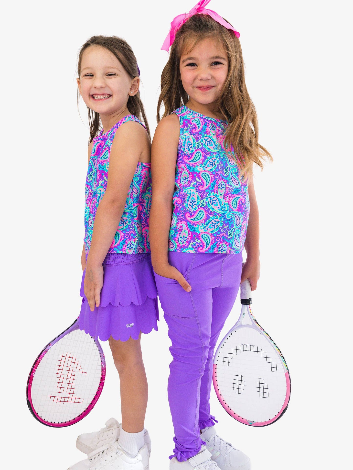 RuffleButts + RuggedButts - Girls Neon Purple Active Tiered Flare Skort