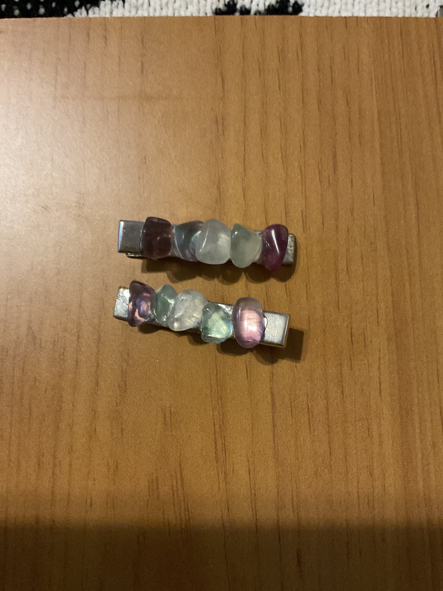 Handmade rainbow fluorite metal hair clips