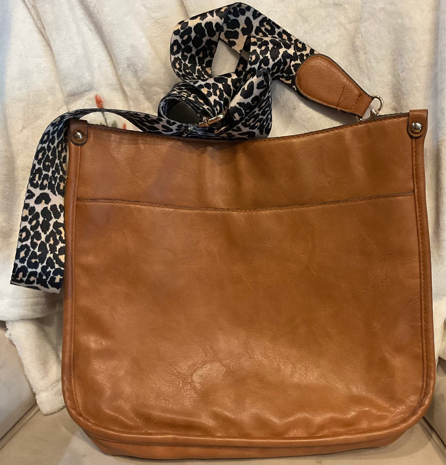 Tan purse leopard print strap