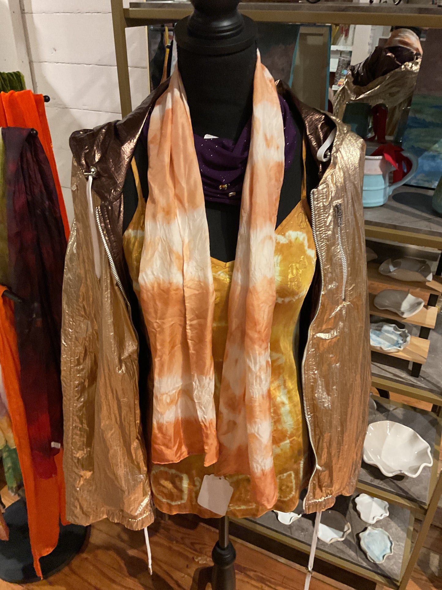 Catmaid tie dye peach silk scarf