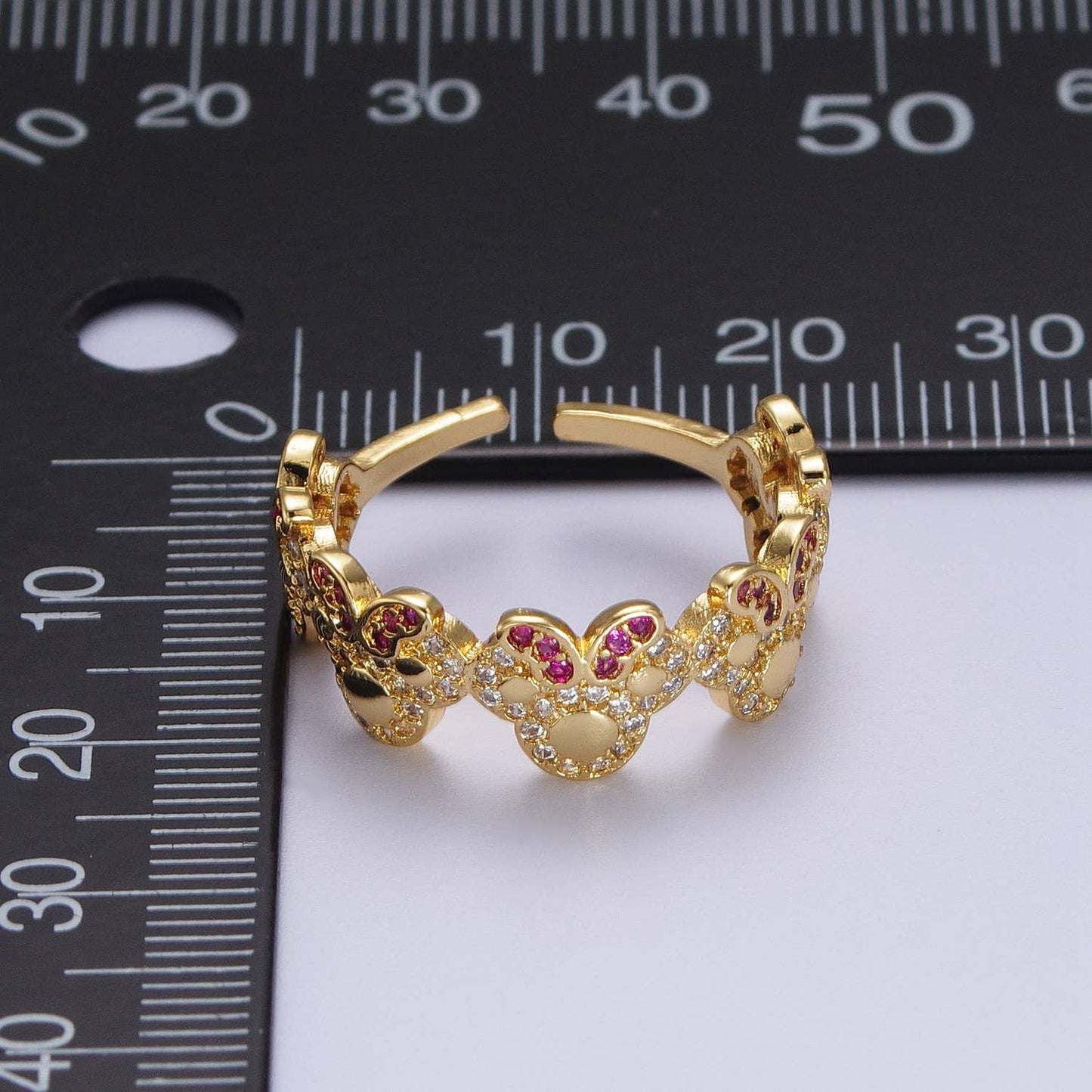 Aim Eternal - Dainty Cute Micro Pave Gold Bowed Mouse Adjustable Ring O184
