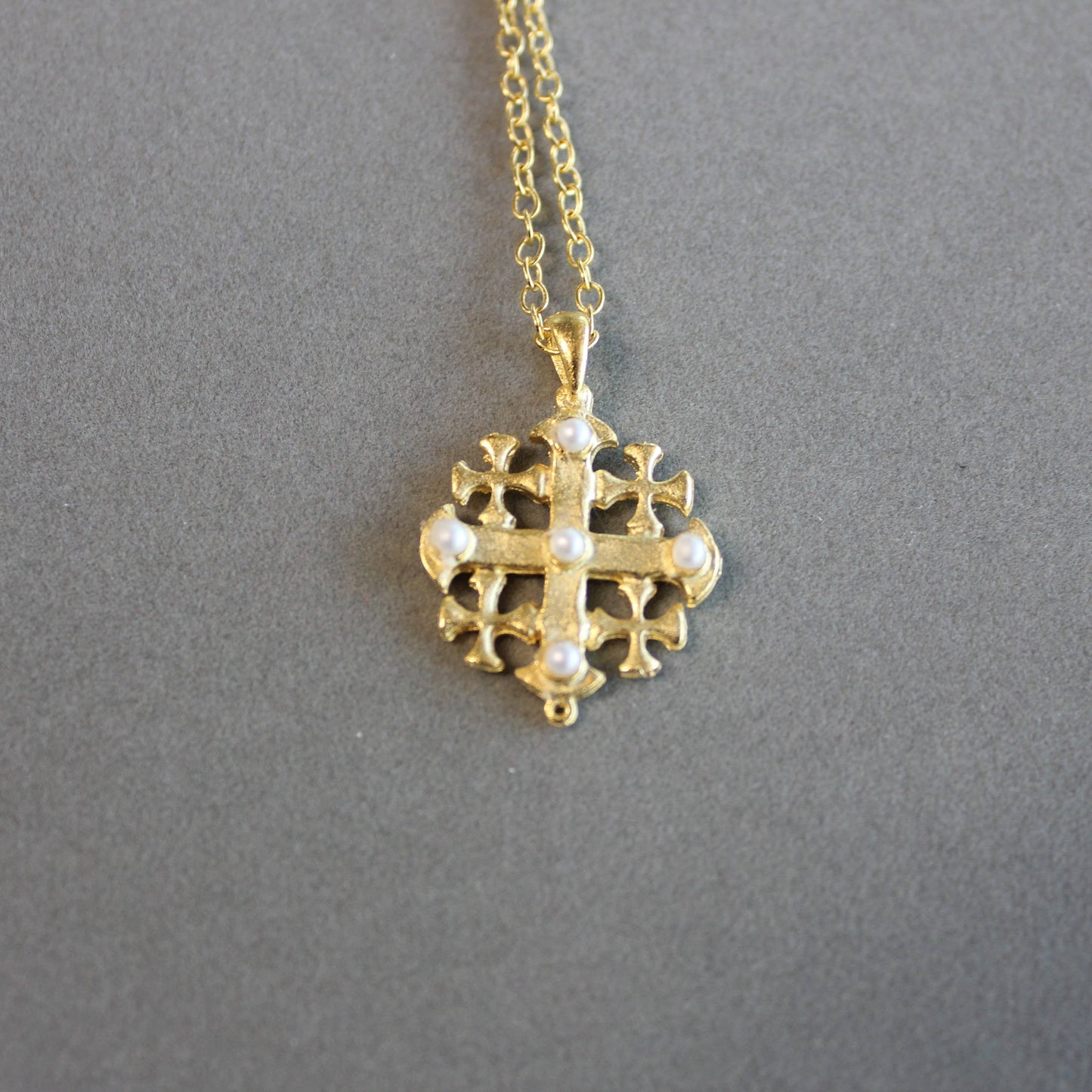 Weisinger Designs - N158P Pearl Jerusalem Cross Necklace