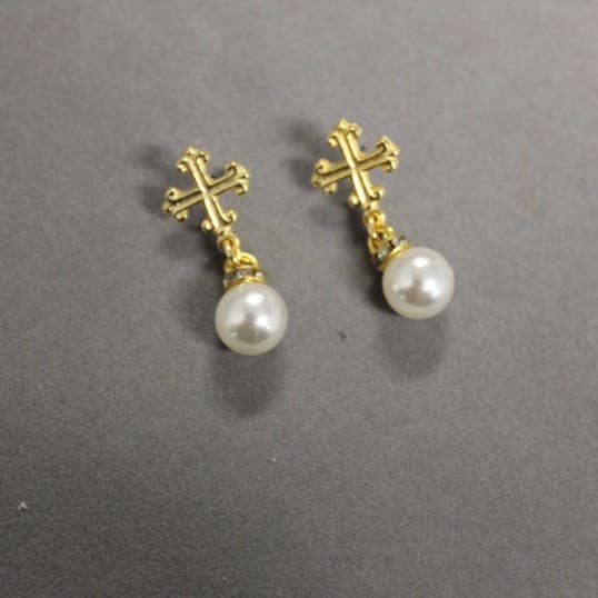 Weisinger Designs - ER16 Religious Cross Earring with Pearl Drop