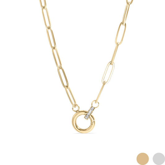 WJW - 18K Gold PVD Paperclip Rhinestone Charm Holder Necklace