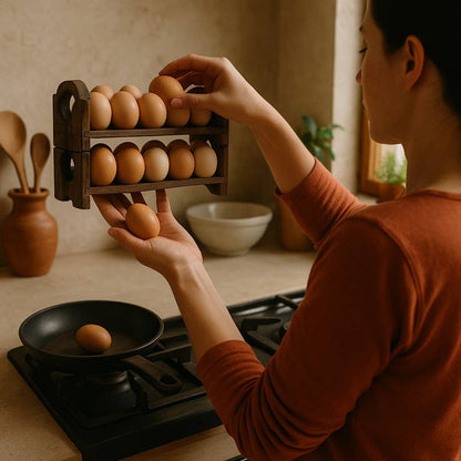 Rustic Haven Decor - Layer Egg Tray Holder Countertop - Wooden Rack Stackable.