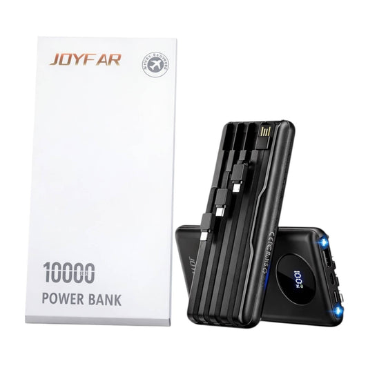 Mighty Wireless - Joyfar 10000mAh Power Bank Built-In 4 Charging Cable Black
