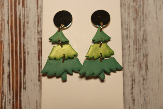 Green and Gold circular Christmas Tree Earrings
