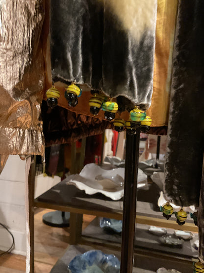 Catmaid black,yellow velvet scarf with bee glass beads