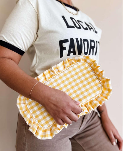 Mugsby - Gingham Ruffle Zipper Pouch Embroidery Friendly Cosmetic Bag