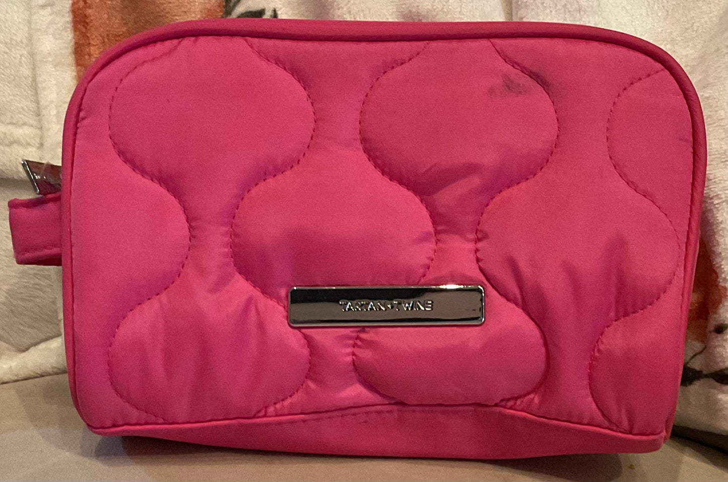 Tartan Twine makeup bag pink quilted