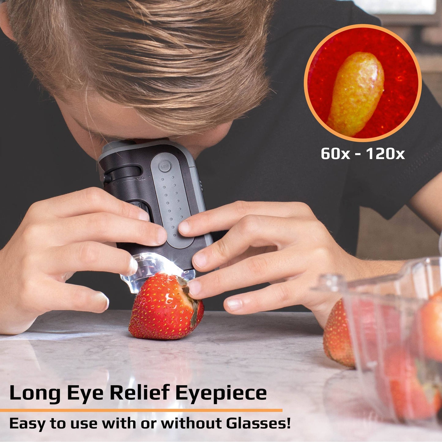 Carson - 60x-120x Lighted Pocket Microscope, Portable, Educational