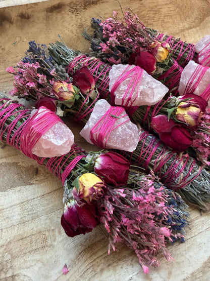 CharlieHaze - Rose Quartz, Rosemary, Sage, and Lavender Smudge Stick