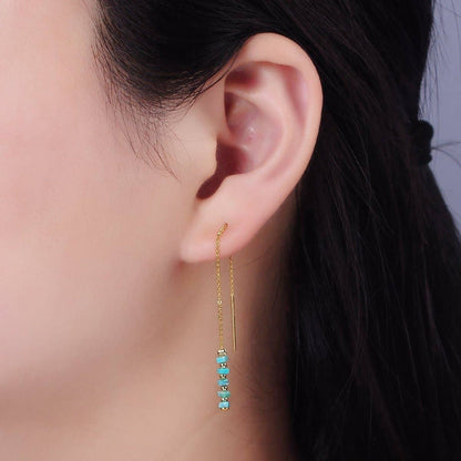 Aim Eternal - 16K Gold Filled  Turquoise Gemstone Cable Chain Threader Earrings | P017