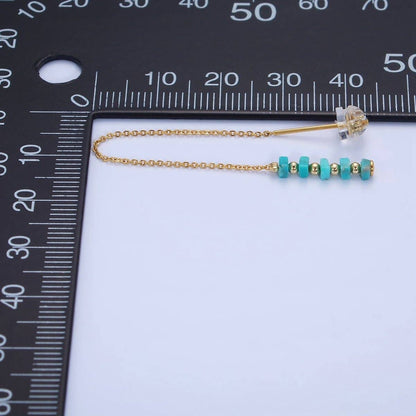 Aim Eternal - 16K Gold Filled  Turquoise Gemstone Cable Chain Threader Earrings | P017