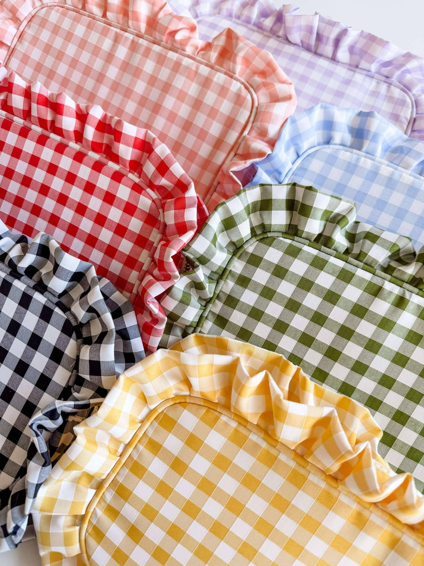 Mugsby - Gingham Ruffle Zipper Pouch Embroidery Friendly Cosmetic Bag