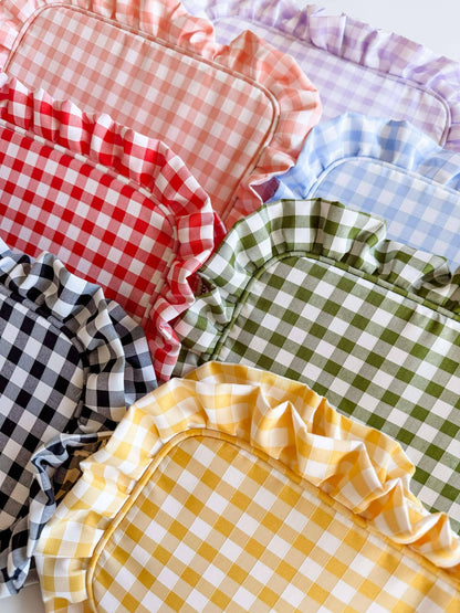 Mugsby - Gingham Ruffle Zipper Pouch Embroidery Friendly Cosmetic Bag