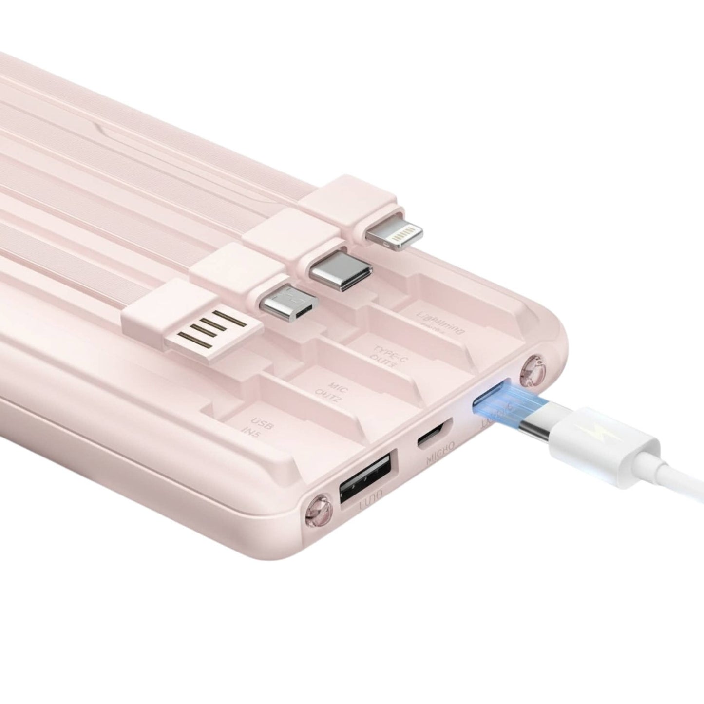Mighty Wireless - Joyfar 10000mAh Power Bank Built-In 4 Charging Cable Pink