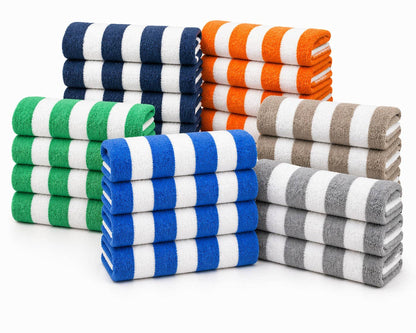Infinite Basics - Cabana Beach Towels – Oversized 36" x 66" Striped Pool & Beach Towels, Soft Quick-Dry Cotton Blend Bath Towels for Beach, Pool, Vacation & Summer Travel