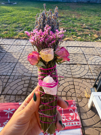 CharlieHaze - Rose Quartz, Rosemary, Sage, and Lavender Smudge Stick