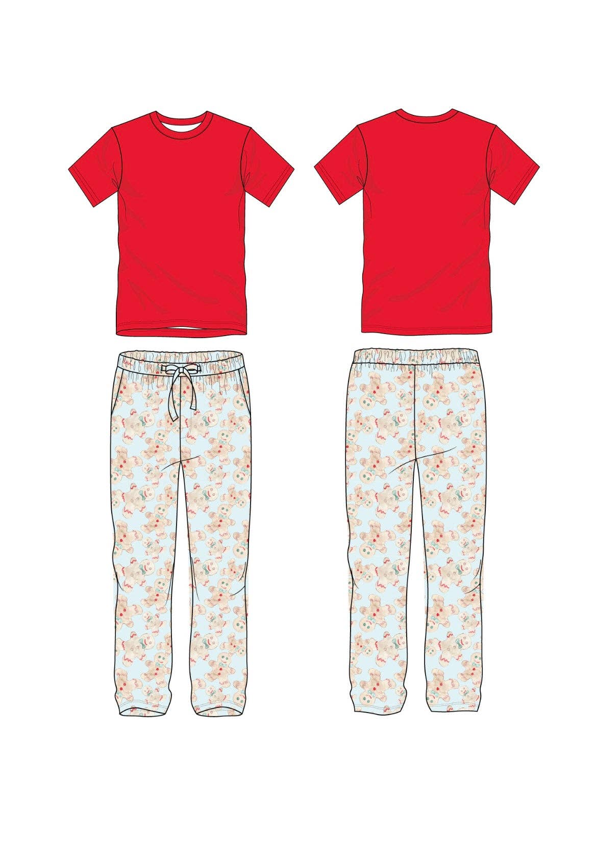 Sweet Bay Clothing - Blue Gingerbread Men's Two Piece Pajama Set