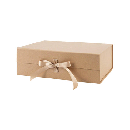 LA Ribbons Wholesale - 14" x 9" x 4.3" Collapsable Gift Box w/ Satin Ribbon & Magnetic Square Flap Lid | Kraft