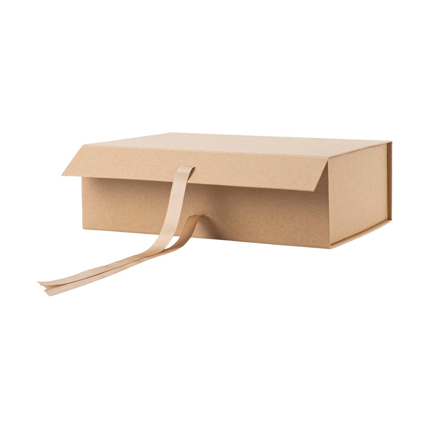LA Ribbons Wholesale - 14" x 9" x 4.3" Collapsable Gift Box w/ Satin Ribbon & Magnetic Square Flap Lid | Kraft