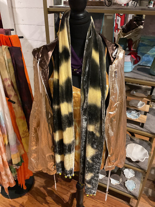 Catmaid black,yellow velvet scarf with bee glass beads