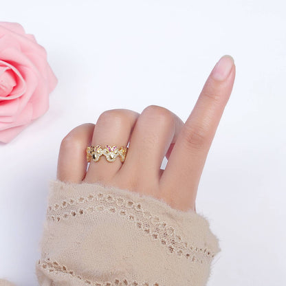 Aim Eternal - Dainty Cute Micro Pave Gold Bowed Mouse Adjustable Ring O184