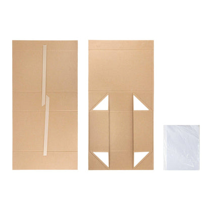 LA Ribbons Wholesale - 14" x 9" x 4.3" Collapsable Gift Box w/ Satin Ribbon & Magnetic Square Flap Lid | Kraft