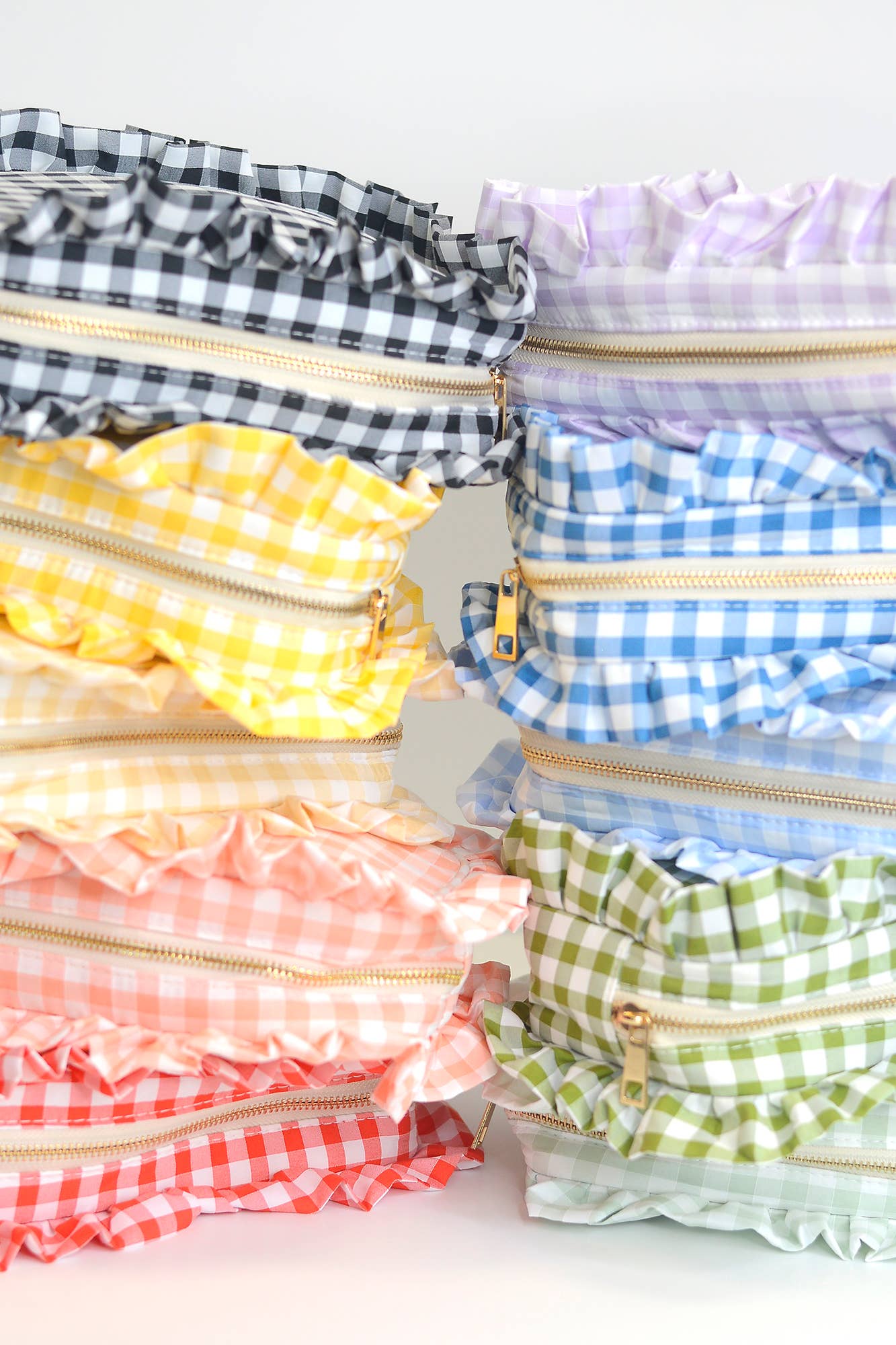 Mugsby - Gingham Ruffle Zipper Pouch Embroidery Friendly Cosmetic Bag