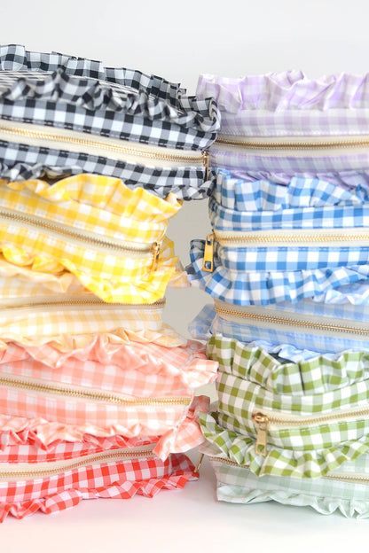 Mugsby - Gingham Ruffle Zipper Pouch Embroidery Friendly Cosmetic Bag