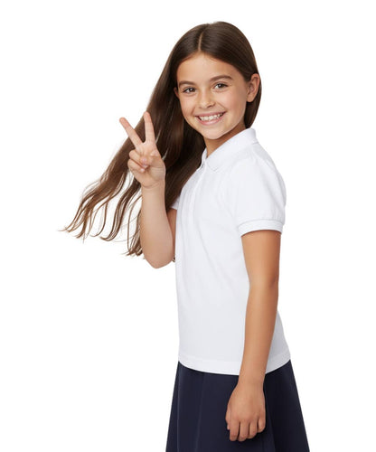 Unik - Girl's Uniform Polo Shirt Short Sleeve Size 5-18 White