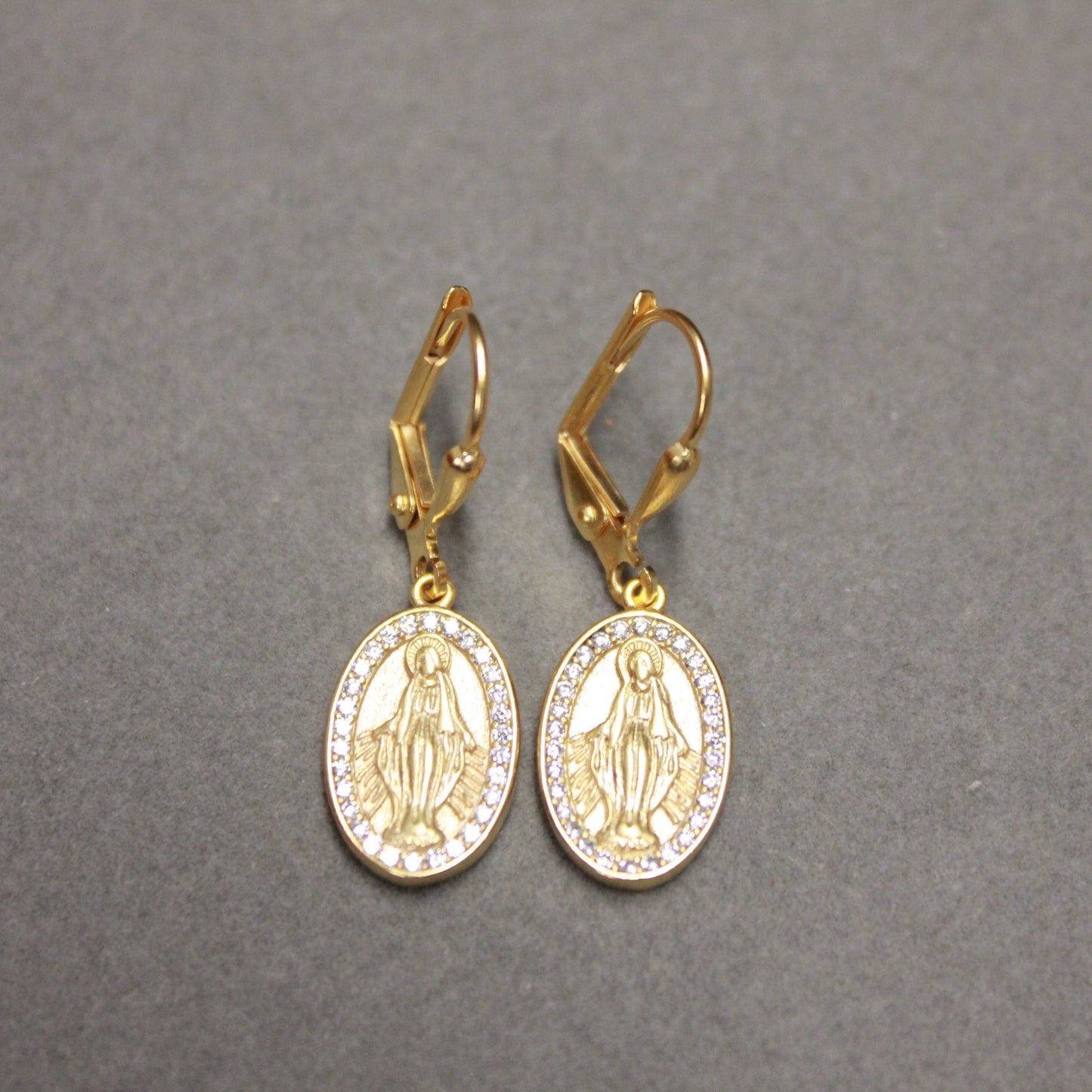 Weisinger Designs - ER Rhinestone Mary Gold-Plated Lever Back Dangle Earrings