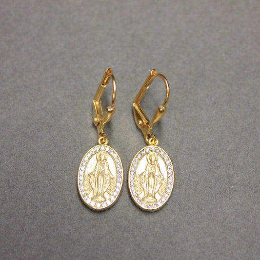 Weisinger Designs - ER Rhinestone Mary Gold-Plated Lever Back Dangle Earrings