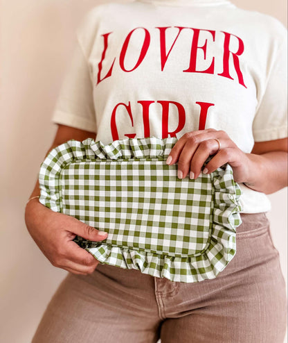 Mugsby - Gingham Ruffle Zipper Pouch Embroidery Friendly Cosmetic Bag