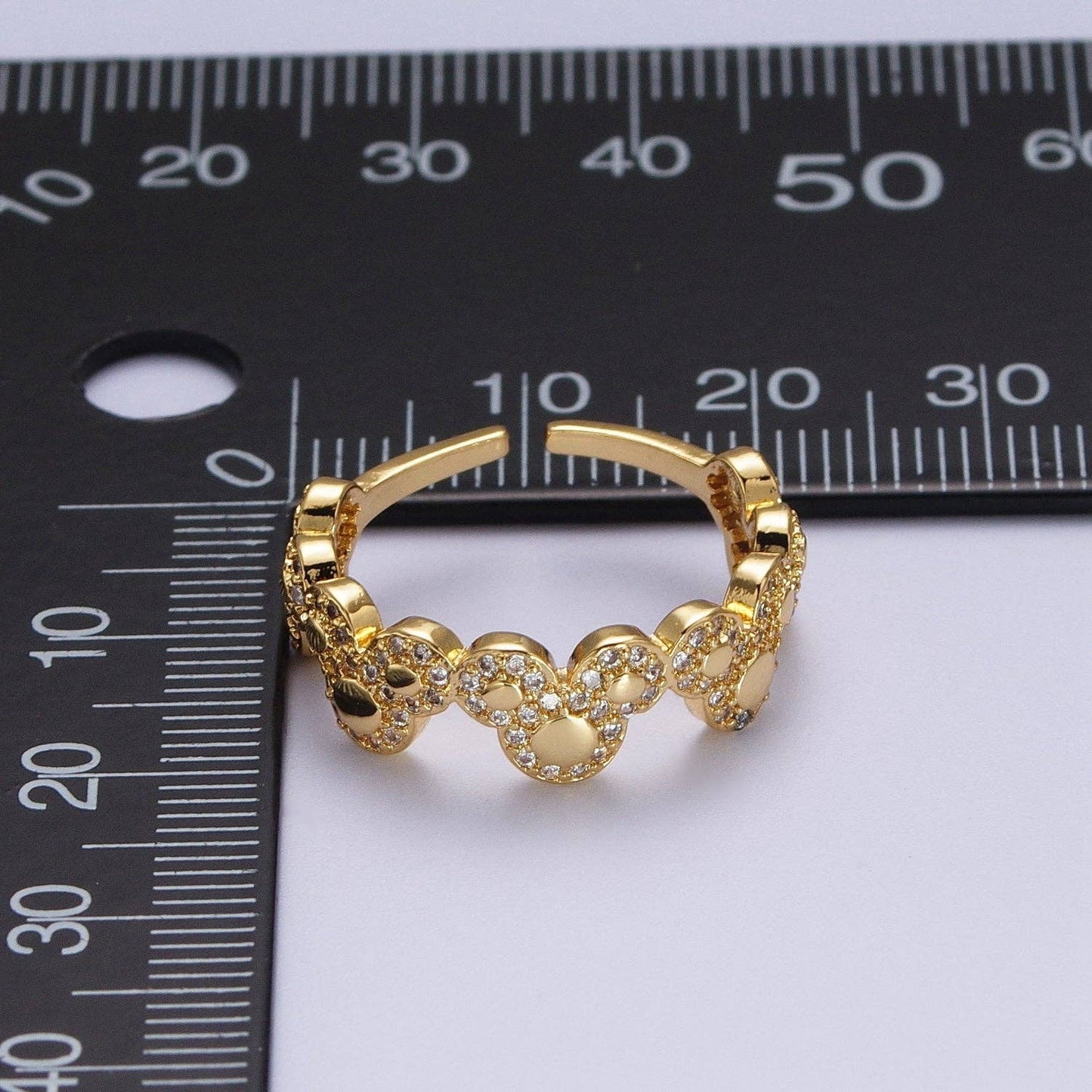 Aim Eternal - Clear Micro Paved CZ Mouses Adjustable Gold Ring | O-185