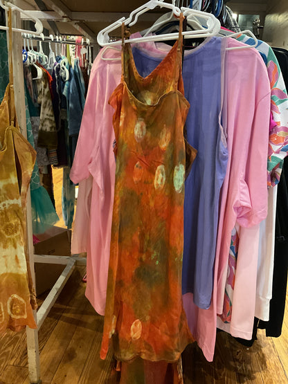 Cat maid multicolored silk tank dress short