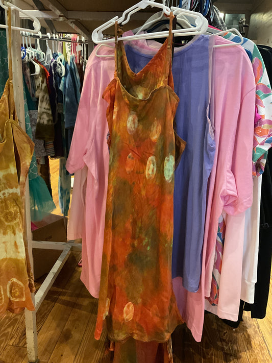 Cat maid multicolored silk tank dress short