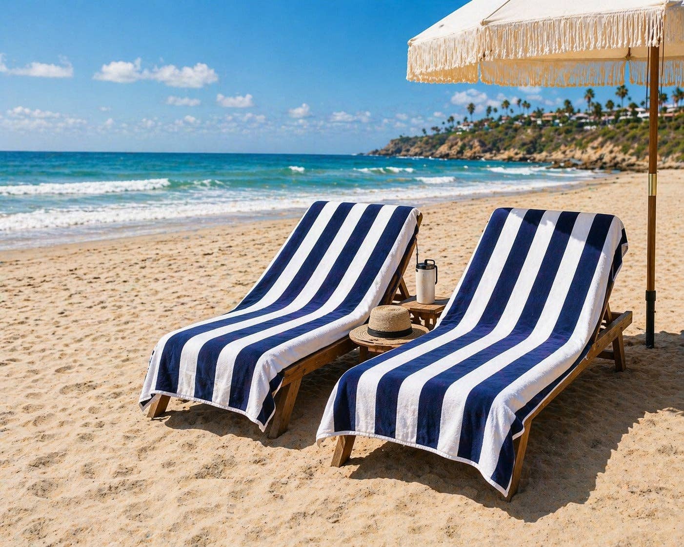 Infinite Basics - Cabana Beach Towels – Oversized 36" x 66" Striped Pool & Beach Towels, Soft Quick-Dry Cotton Blend Bath Towels for Beach, Pool, Vacation & Summer Travel
