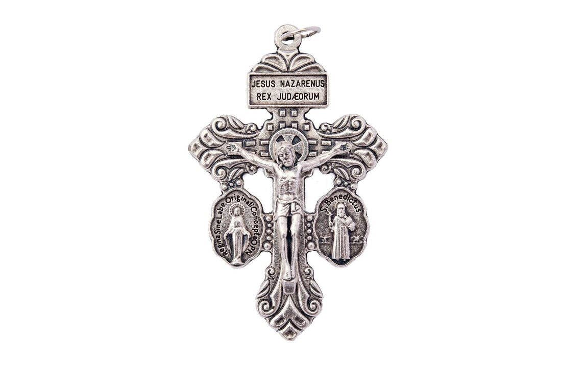 SAN JUDITAS RELIGIOUS ARTICLES - OXIDIZED ITALIAN: PARDON INDULGENCE CRUCIFIX  W/ MEDALS