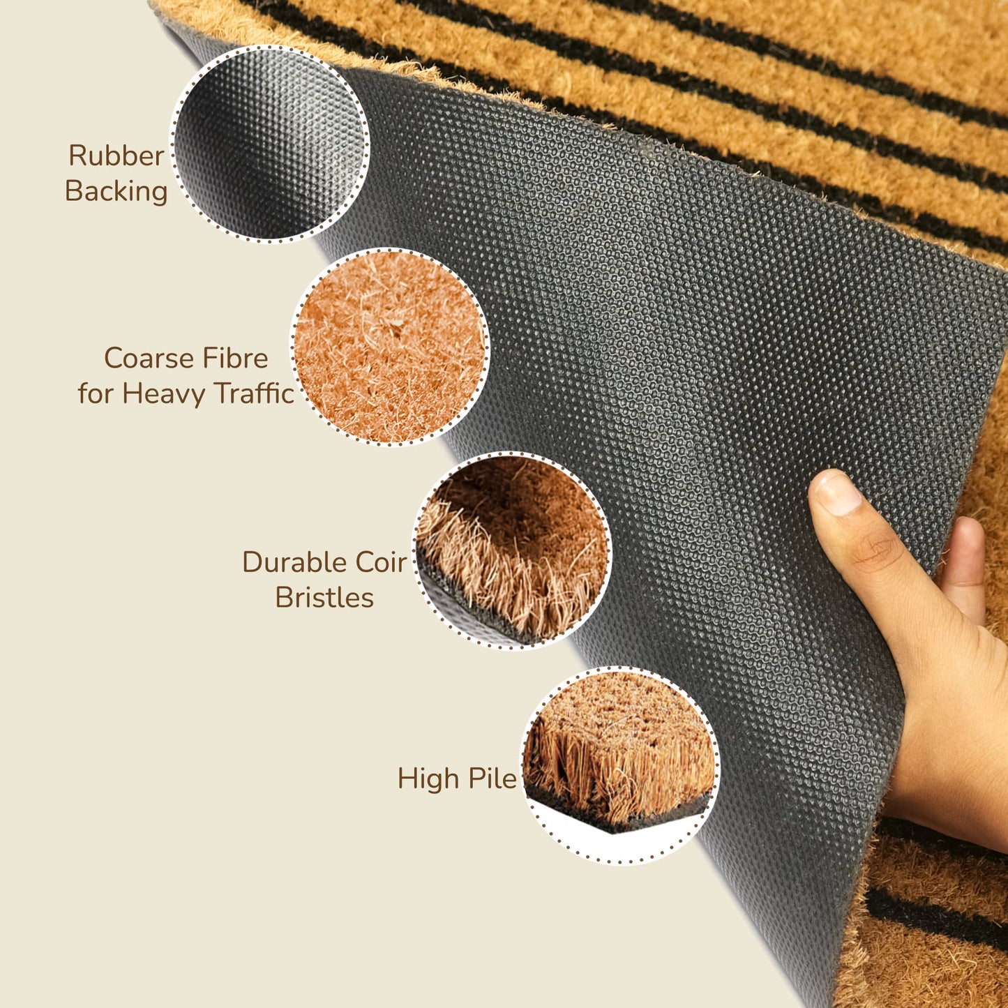 The Fine Living Company - Basic Stripe Coir Door mat - 17X30"(43x76cm) large