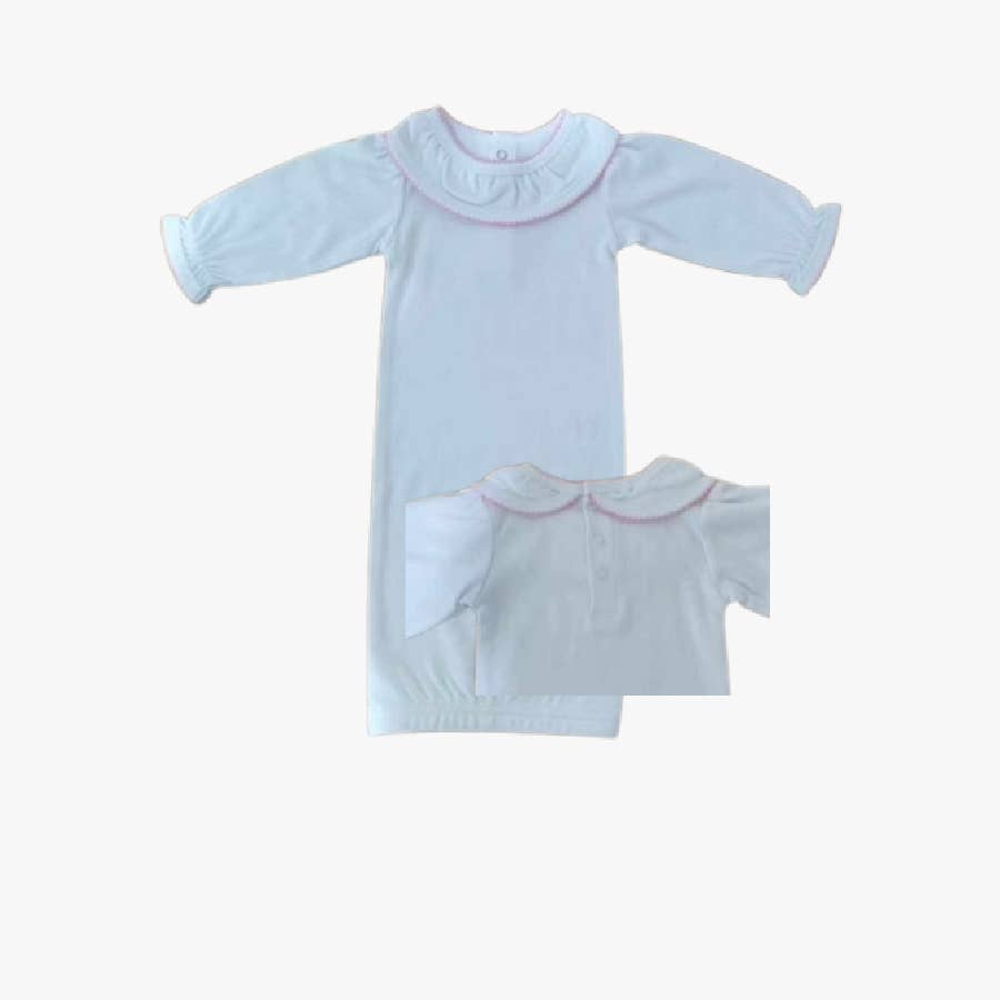 Zsa Zsa & LoLLi Monogram Blanks - Picot Trim / Ruffle Collar Day Gown Baby Gift, Embroidery