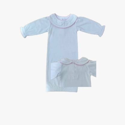Zsa Zsa & LoLLi Monogram Blanks - Picot Trim / Ruffle Collar Day Gown Baby Gift, Embroidery