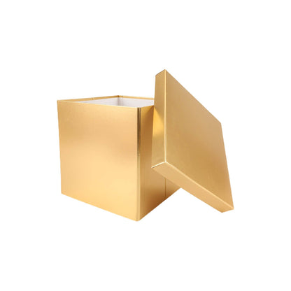 LA Ribbons Wholesale - 9"x 9"x 9" Collapsable Gift Box w/ Removable Lid | Matte Gold