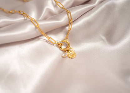 WJW - 18K Gold PVD Paperclip Rhinestone Charm Holder Necklace