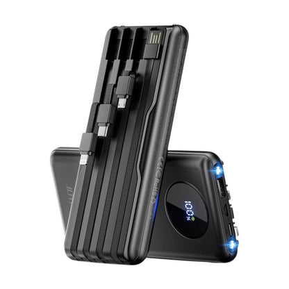 Mighty Wireless - Joyfar 10000mAh Power Bank Built-In 4 Charging Cable Black