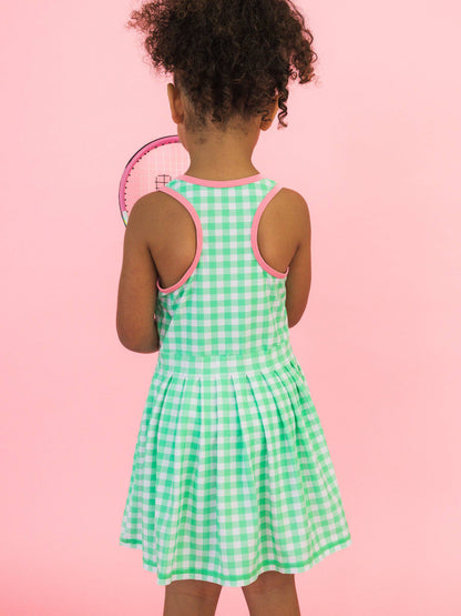 RuffleButts + RuggedButts - Girls Spring Bud Gingham Pleated Skirt Active Dress & Bike Short Set