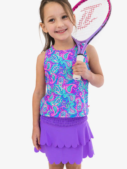 RuffleButts + RuggedButts - Girls Neon Purple Active Tiered Flare Skort