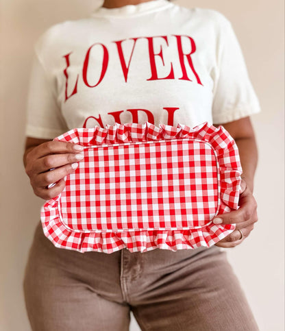 Mugsby - Gingham Ruffle Zipper Pouch Embroidery Friendly Cosmetic Bag