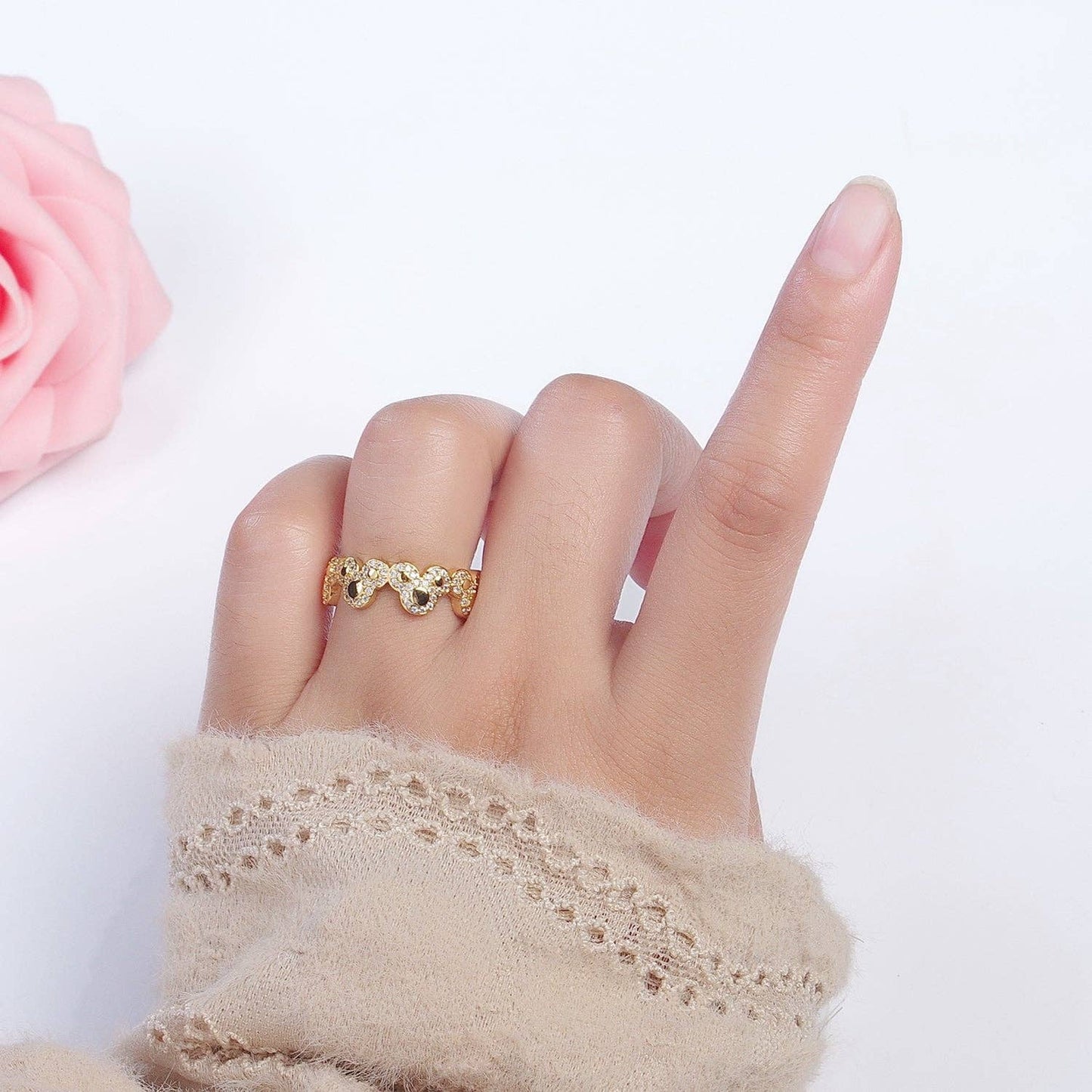 Aim Eternal - Clear Micro Paved CZ Mouses Adjustable Gold Ring | O-185